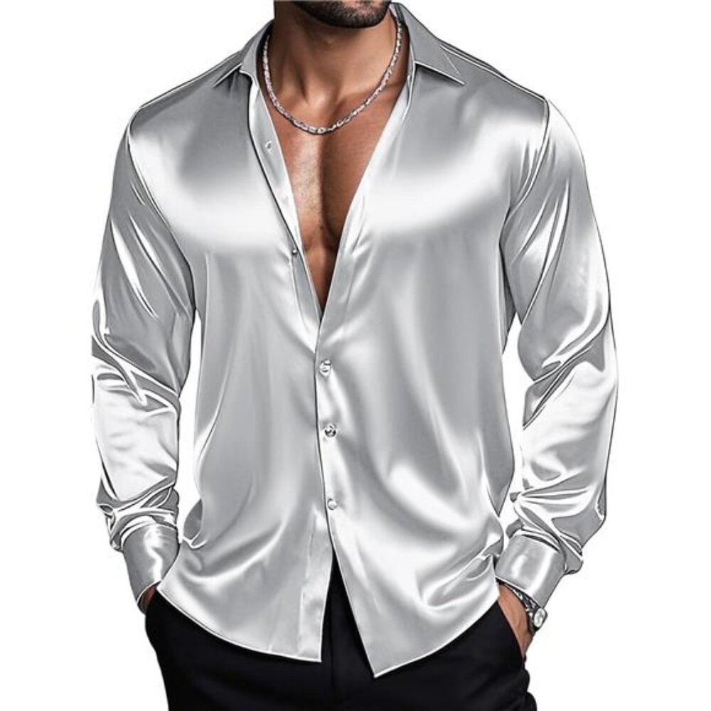 Mens Stretch Dress Shirts Solid Long Sleeve S-5XL